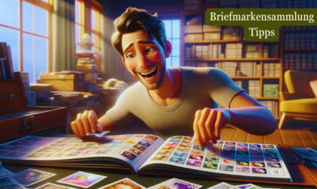 Realistisches, breites Bild im Pixar-Stil, das einen attraktiven 26-jährigen Mann zeigt, der freudig mit seiner gerade entstehenden Briefmarkensammlung beginnt. Er legt die Briefmarken in sein Briefmarkenalbum ein und sieht dabei aufgeregt und begeistert aus. Der Raum um ihn herum ist gemütlich, mit weicher Beleuchtung, die die bunten Briefmarken und die komplizierten Details des Albums hervorhebt. Die Atmosphäre vermittelt das Gefühl, ein leidenschaftliches Hobby zu beginnen. Fügen Sie die URL "https://www.briefmarkensammlerphilatelie.com/" in das Bild ein, vielleicht dezent auf dem Album oder im Hintergrund angezeigt.